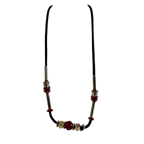 Red, gold and black cord Chico necklace.  38” - Picture 1 of 7